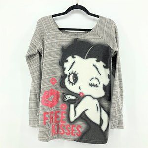 UNIVERSAL STUDIOS Betty Boop Free Kisses Gray Top